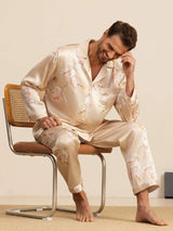 [Champagne] SilkSilky-NL Long Sleeve Notch Collar Heren Pyjama Set 008