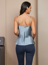 [Grijsachtig Blauw] SilkSilky-NL Spaghetti Bandjes V Hals Cami-Top 002