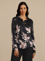 [Zwart] SilkSilky-NL Long Sleeve Lapel Collar Dames Blouse 001