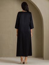 [Zwart] SilkSilky-NL 3/4 Sleeve Round Neck Jurk 002