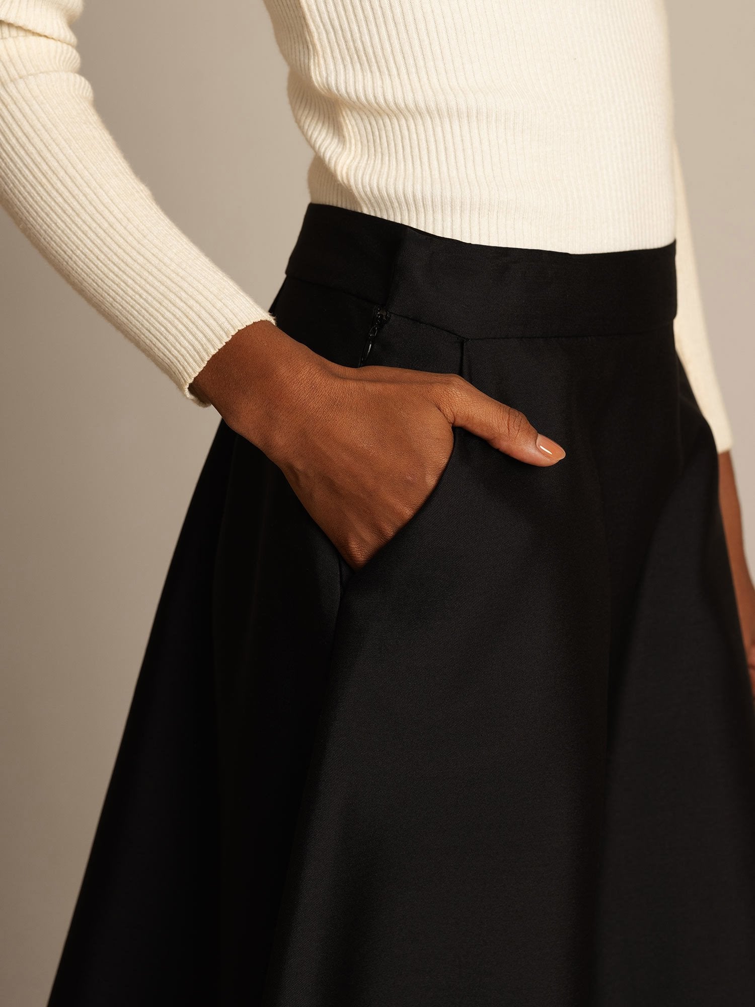 [Zwart] SilkSilky-NL 32Momme Silk-Wool Blend Skirt 004,