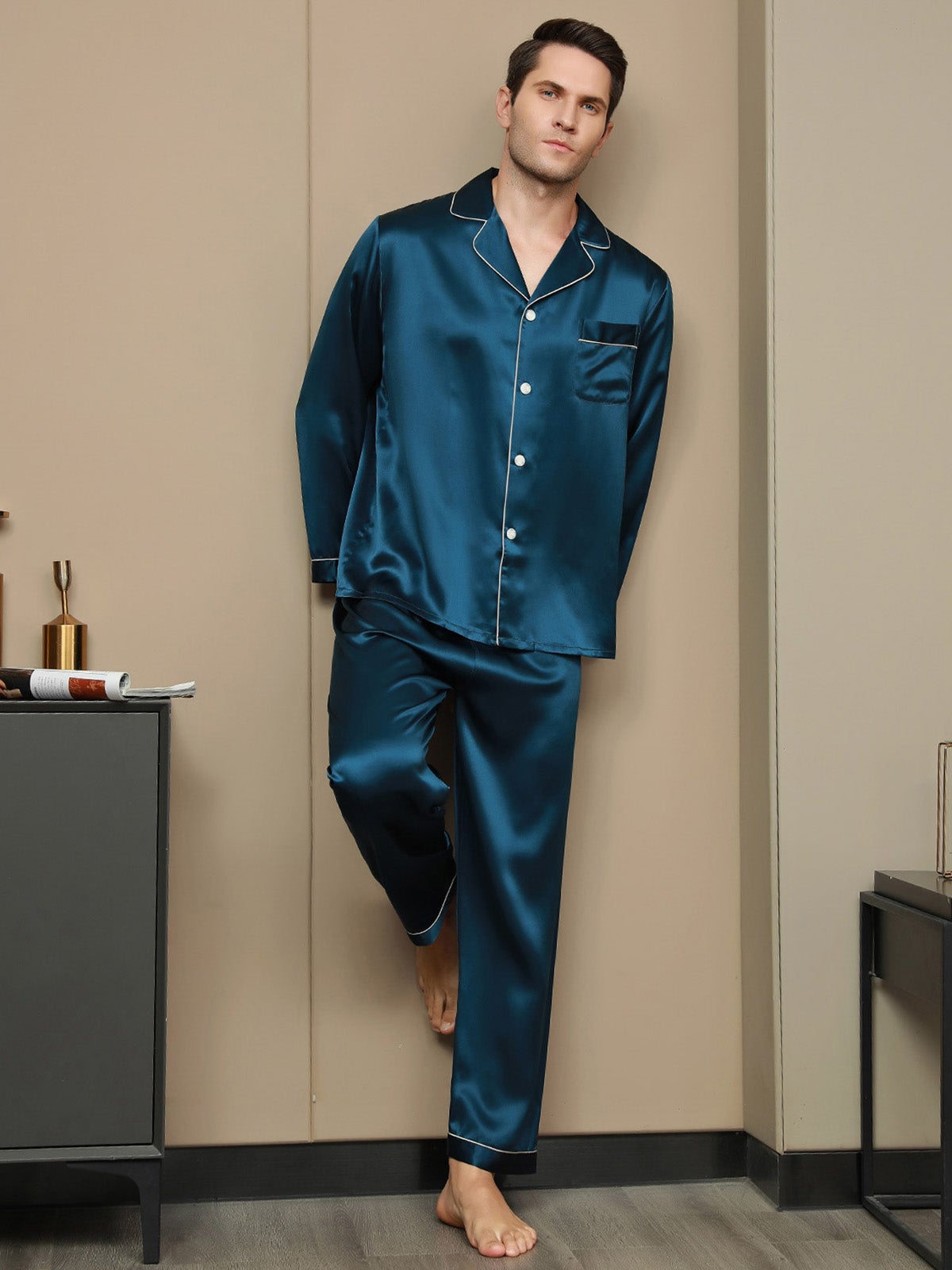 [Koningsblauw] SilkSilky-NL 19Momme Mens Pajamas 004
