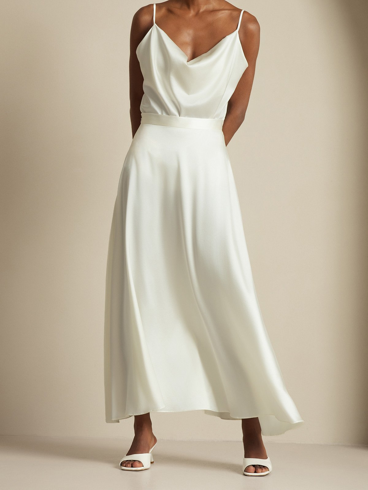 [Wit] SilkSilky-NL 19Momme Spaghetti Bandjes Waterval Hals Women''s Outfit Sets 006