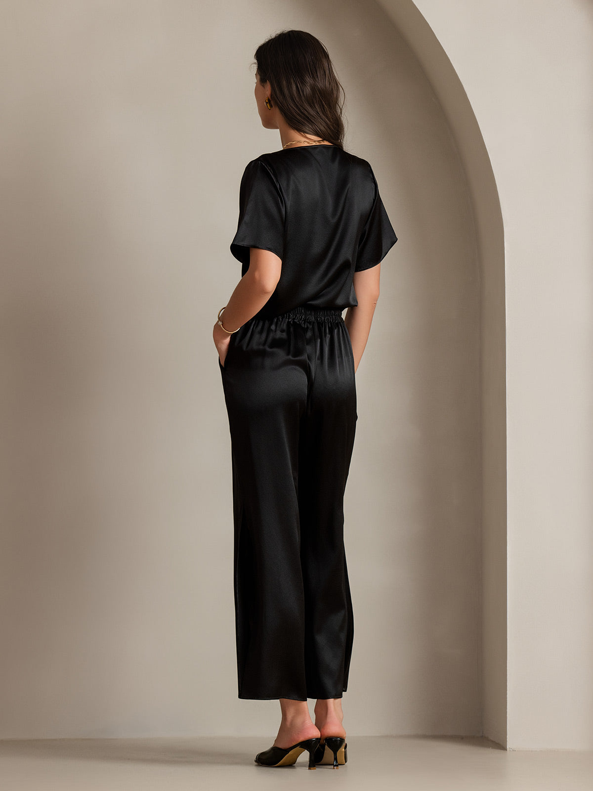 [Zwart] SilkSilky-NL 19Momme Zijde Womens T-Shirt 002