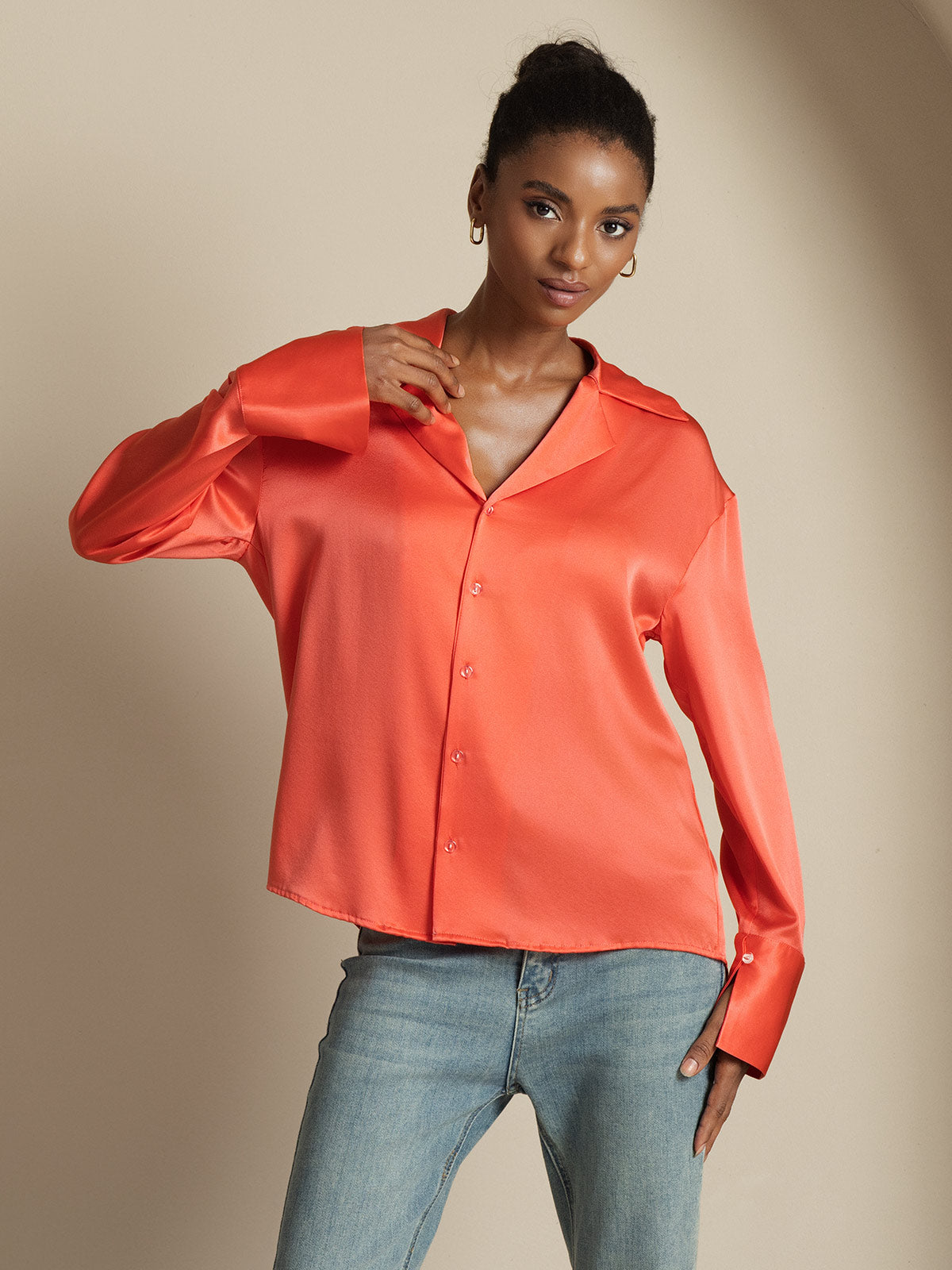 [Keizerlijk Rood] SilkSilky-NL 19Momme Zijde Womens Shirt 007