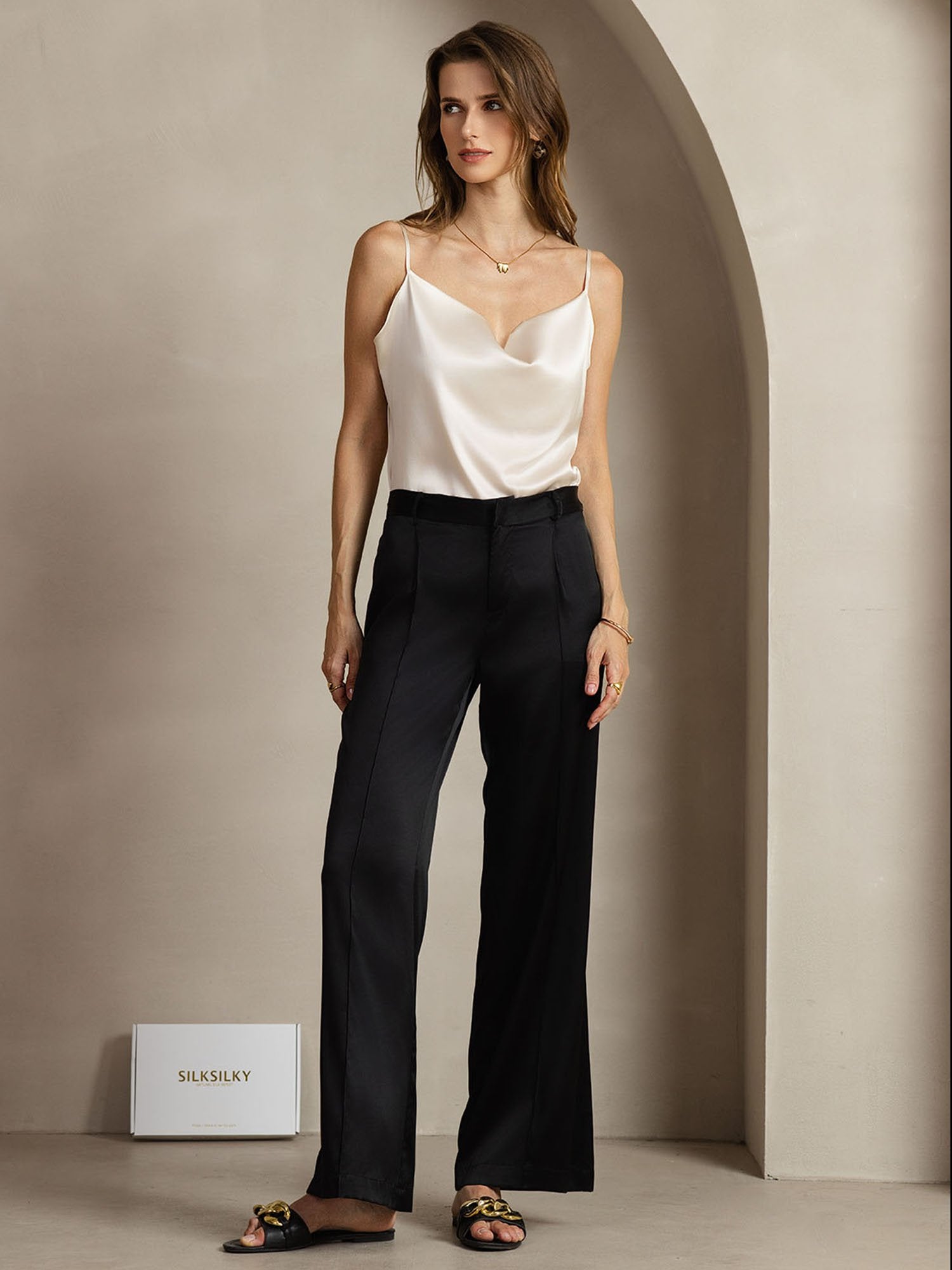 [Zwart] SilkSilky-NL 19Momme Zijde Womens Pants 003