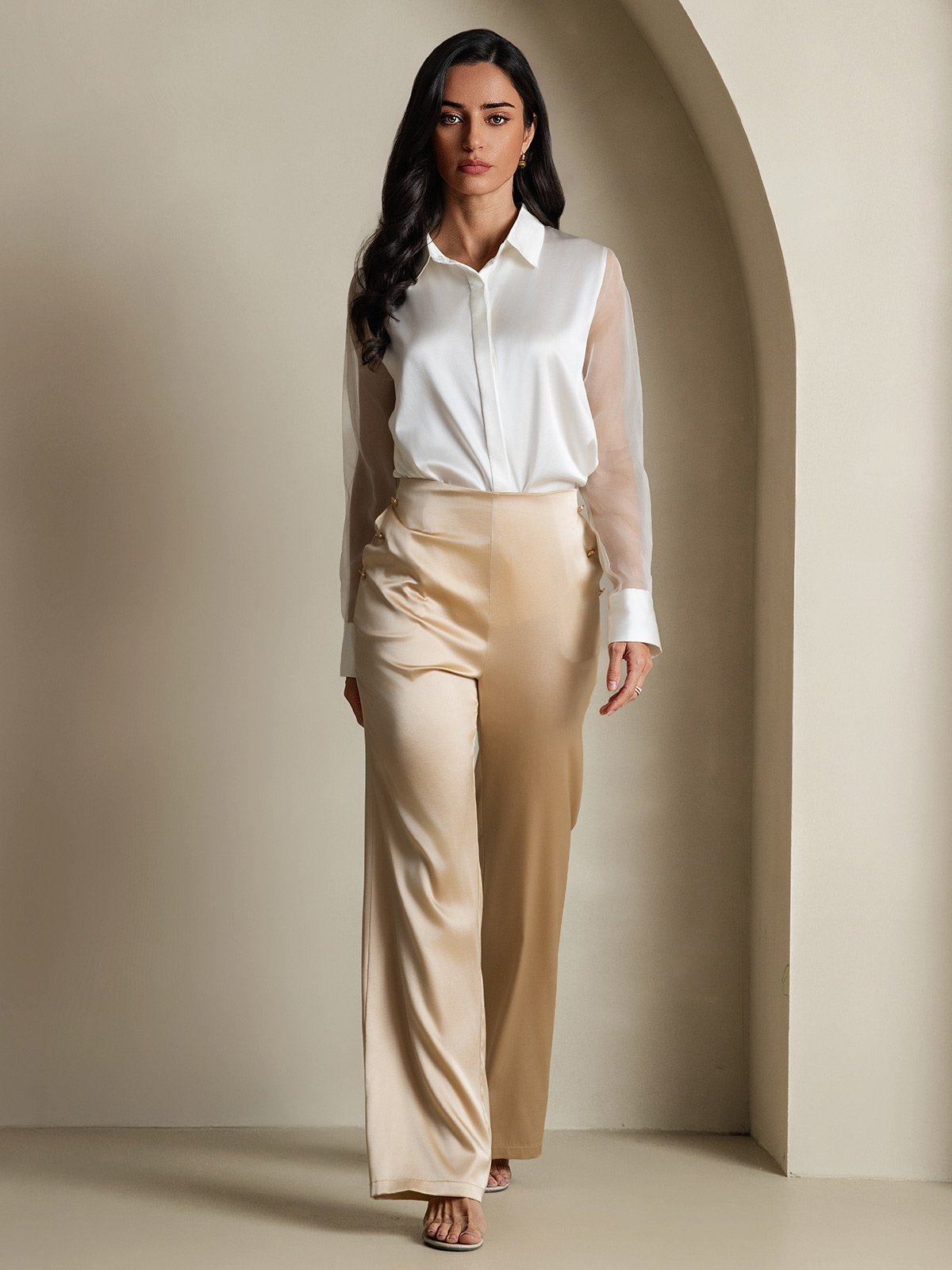 [Wit] SilkSilky-NL 19Momme Zijde Kraag Dames Blouse 006