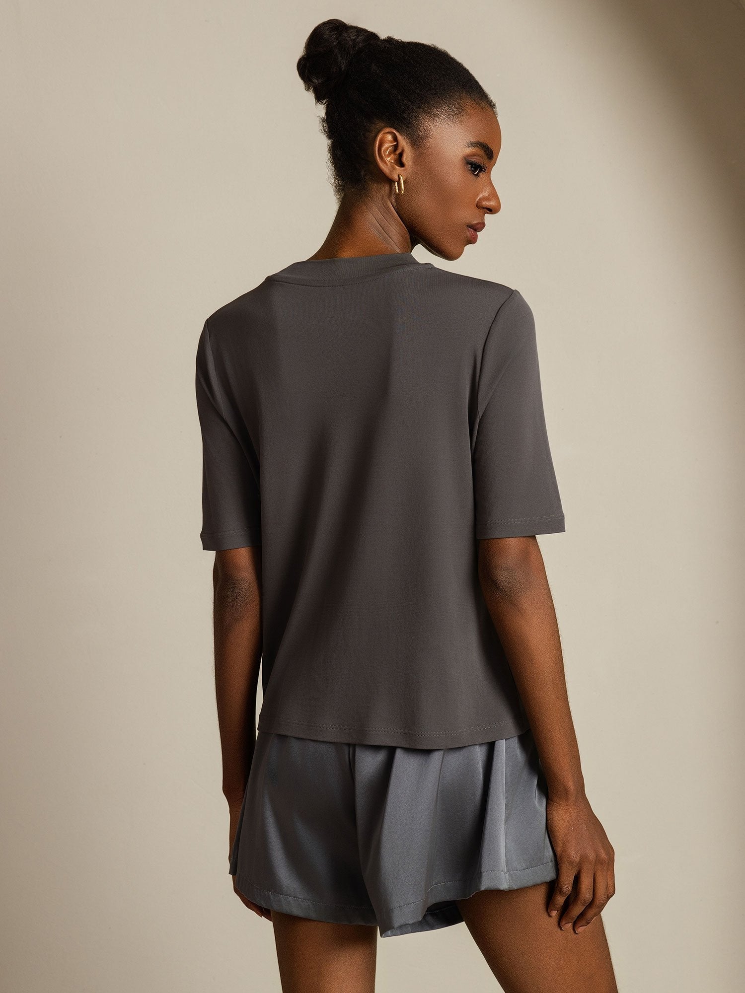[Grijs] SilkSilky-NL Zijde Ronde Hals Dames T-Shirt 002