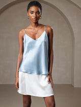 [Grijsachtig Blauw] SilkSilky-NL Spaghetti Strap V Neck Cami-Top 003
