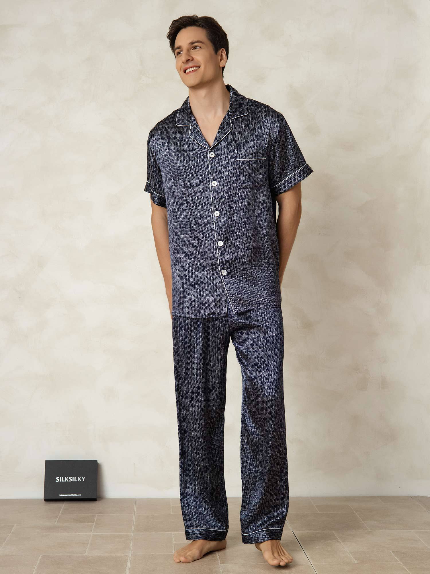 [MarineGinkgo] SilkSilky-NL Zijde Kraag Heren Pyjama Set 001