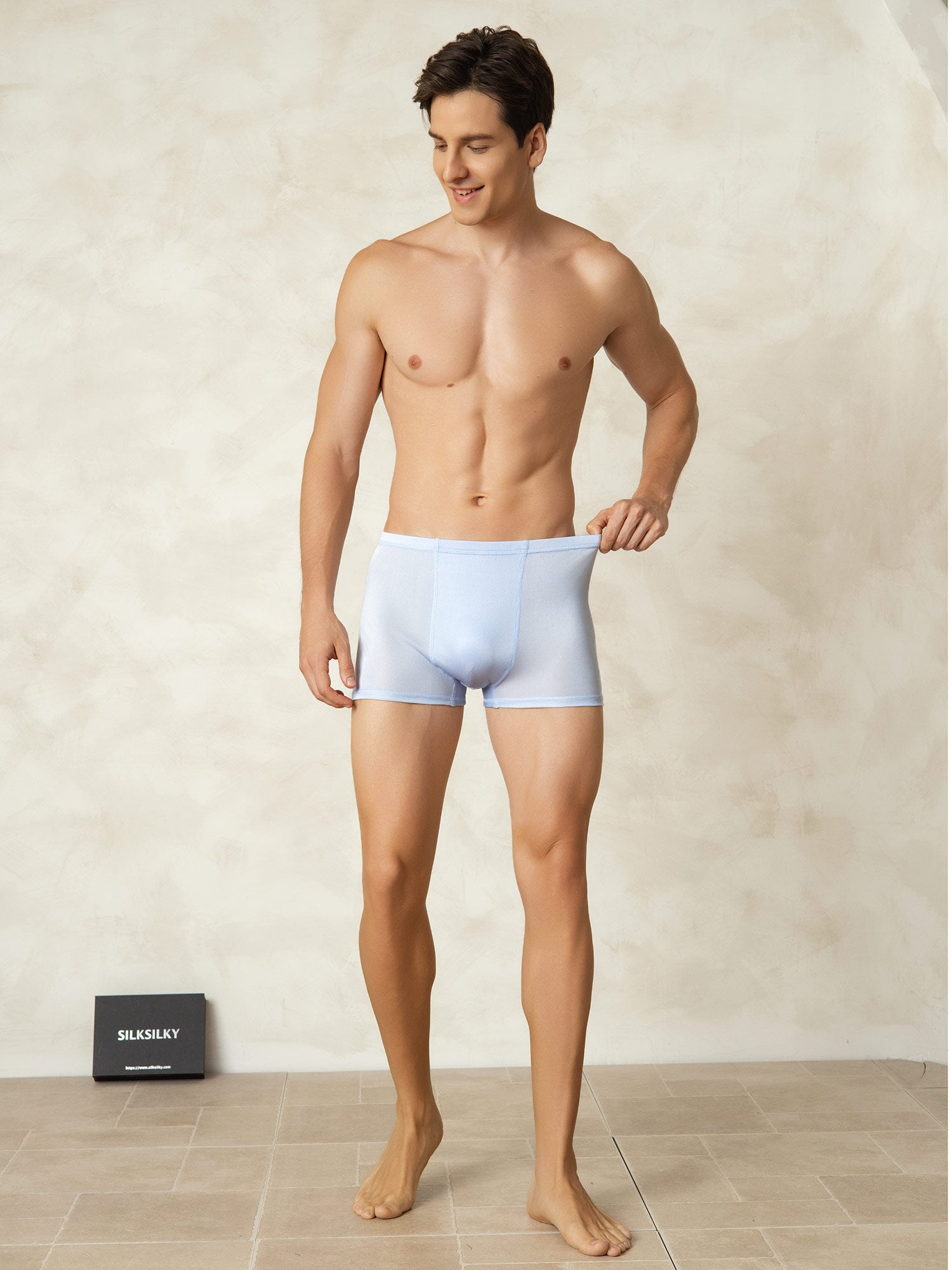 [Lichtblauw] SilkSilky-NL Zijde Gebreid Mens Underwear 004