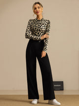 [Leopard] SilkSilky-NL Lange Mouw Col Montant Dames T-Shirt 008