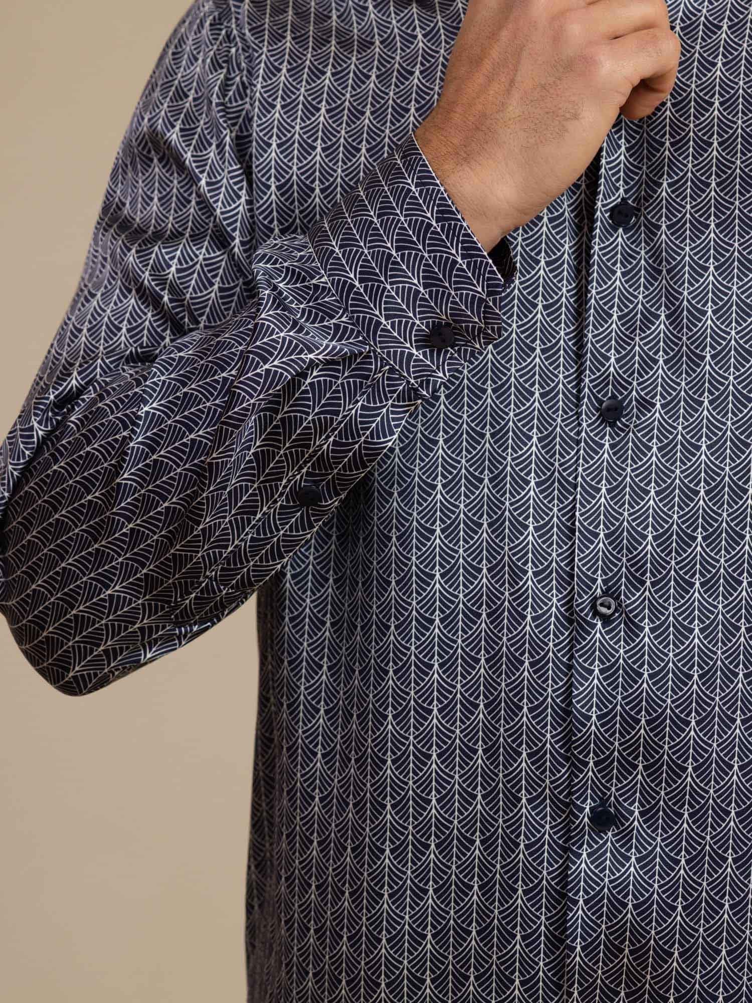 [Marine Ginkgo] SilkSilky-NL Lange Mouw Reverskraag Heren Shirt 005