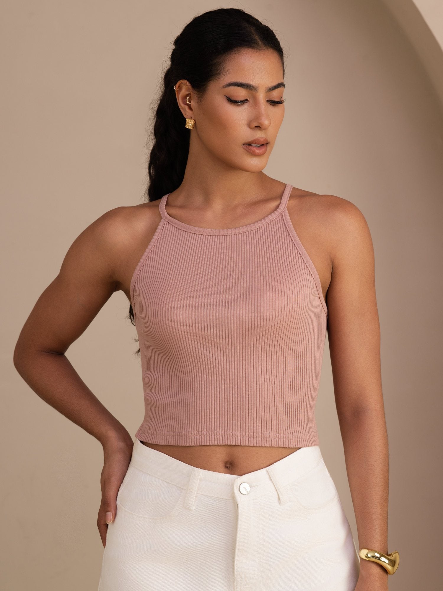 [Roze] SilkSilky-NL Sleeveless Crew Neck Cami-Top 001