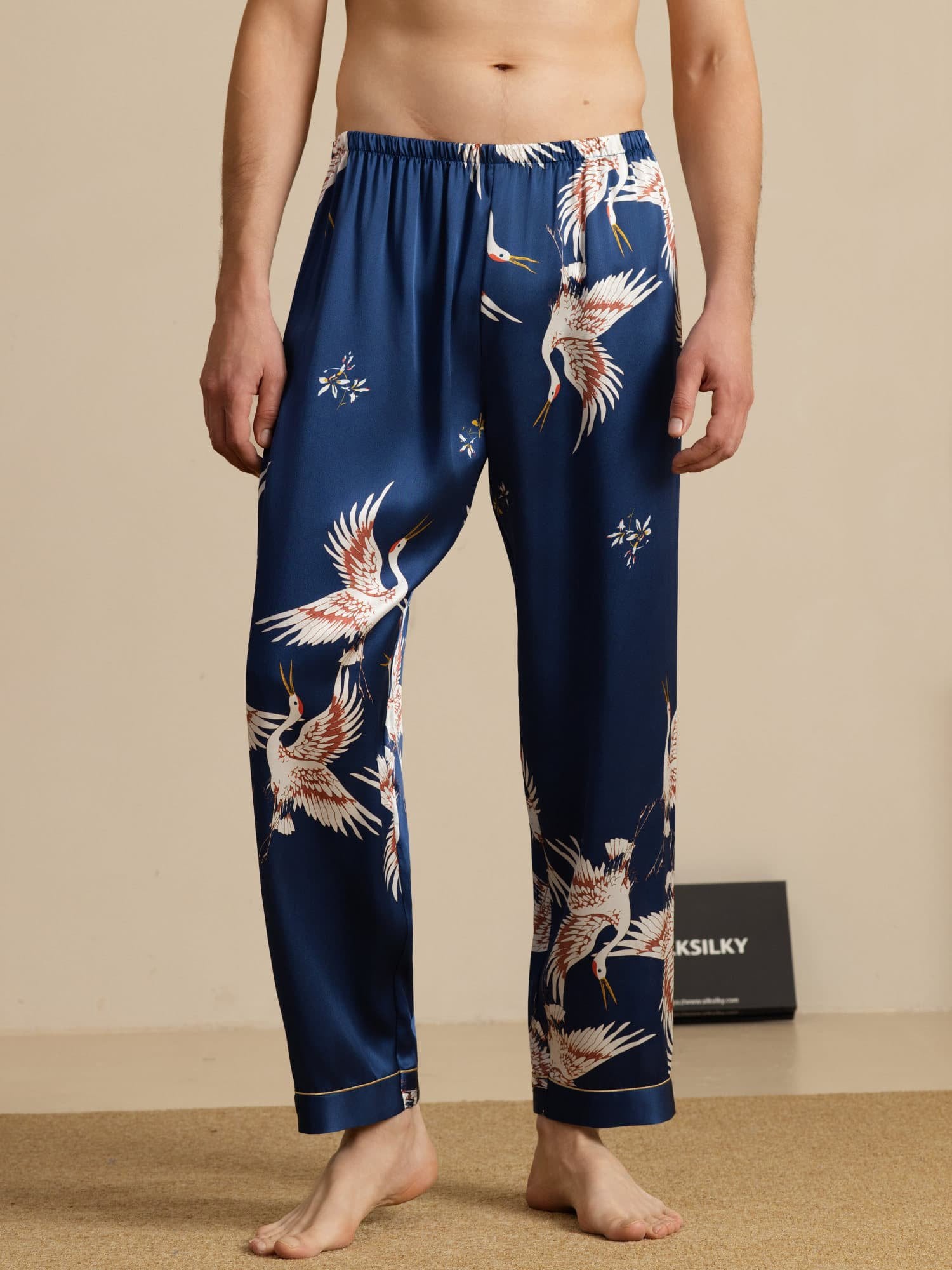 [Donkerblauw] SilkSilky-NL 19Momme Mens Sleep Bottoms 001