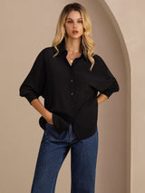 [Zwart] SilkSilky-NL Long Sleeve Lapel Collar Dames Blouse 001