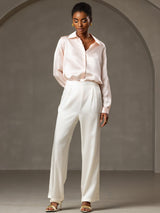 [Roze] SilkSilky-NL Long Sleeve Lapel Collar Dames Blouse 006