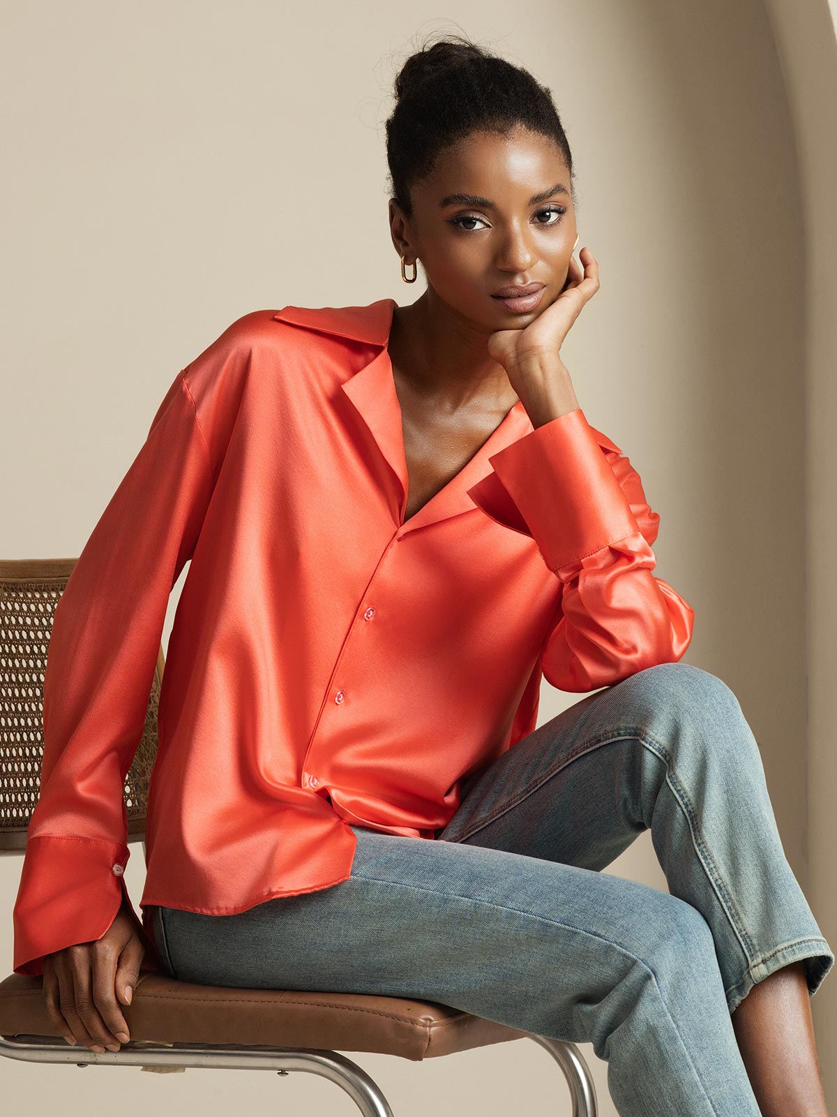 [Keizerlijk Rood] SilkSilky-NL 19Momme Zijde Womens Shirt 001