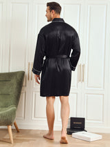 [Zwart] SilkSilky-NL Pure Silk 3/4 Mouw Mens Robe 002