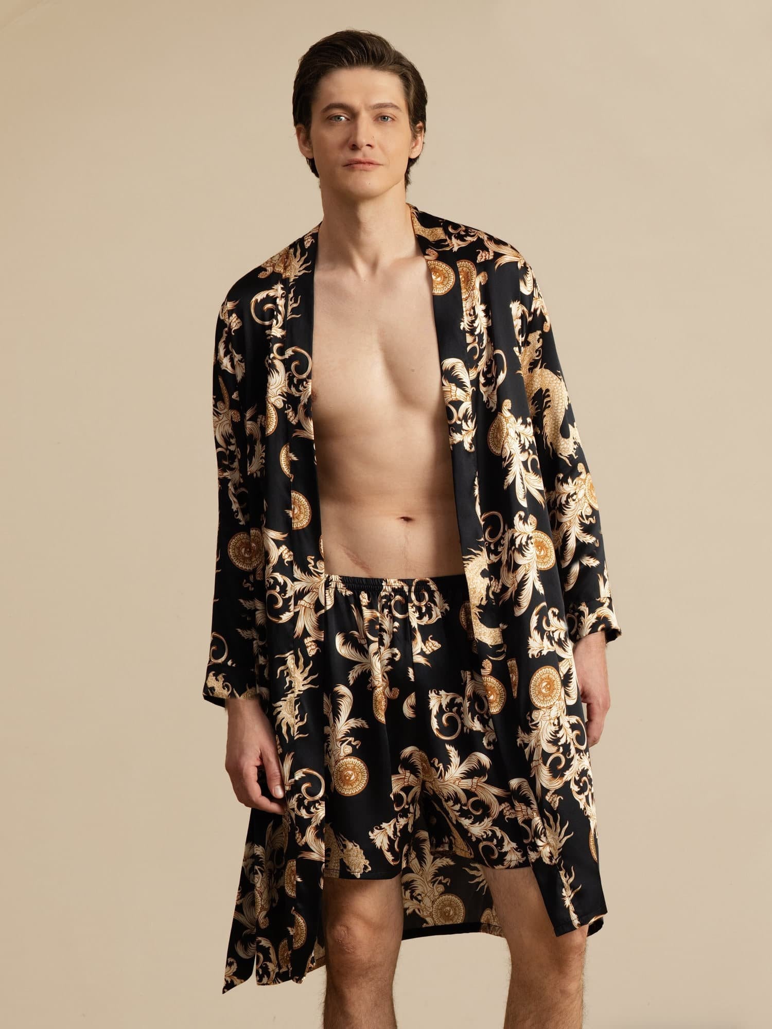 [Zwarte Draak] SilkSilky-NL Long Sleeve Heren Pyjama Set 001