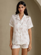 [Crèmebloemen] SilkSilky-NL Short Sleeve Notch Collar Dames Pyjama Set 001