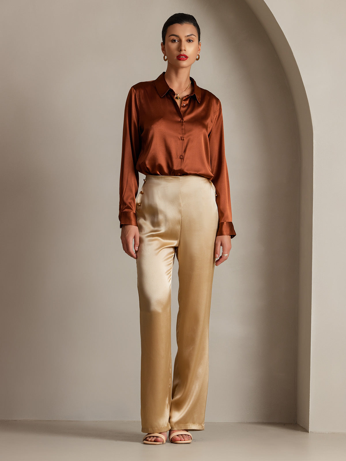 [Champagne] SilkSilky-NL 19Momme Zijde Womens Pants 006