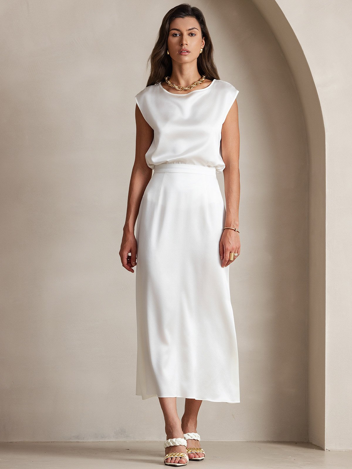 [Wit] SilkSilky-NL 19Momme Zijde Skirt 005