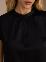 [Zwart] SilkSilky-NL Short Sleeve Split Blouse 004