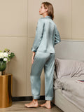 SilkSilky-NL Lange Mouw Revers Dames Pyjama Set Lichtblauw 002