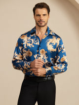 [Navy Draak] SilkSilky-NL Long Sleeve Lapel Collar Heren Shirt 005