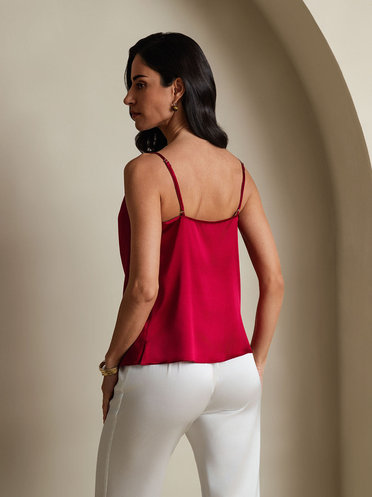 [Wijn] SilkSilky-NL 19Momme Spaghetti Bandjes Waterval Hals Cami-Top 002