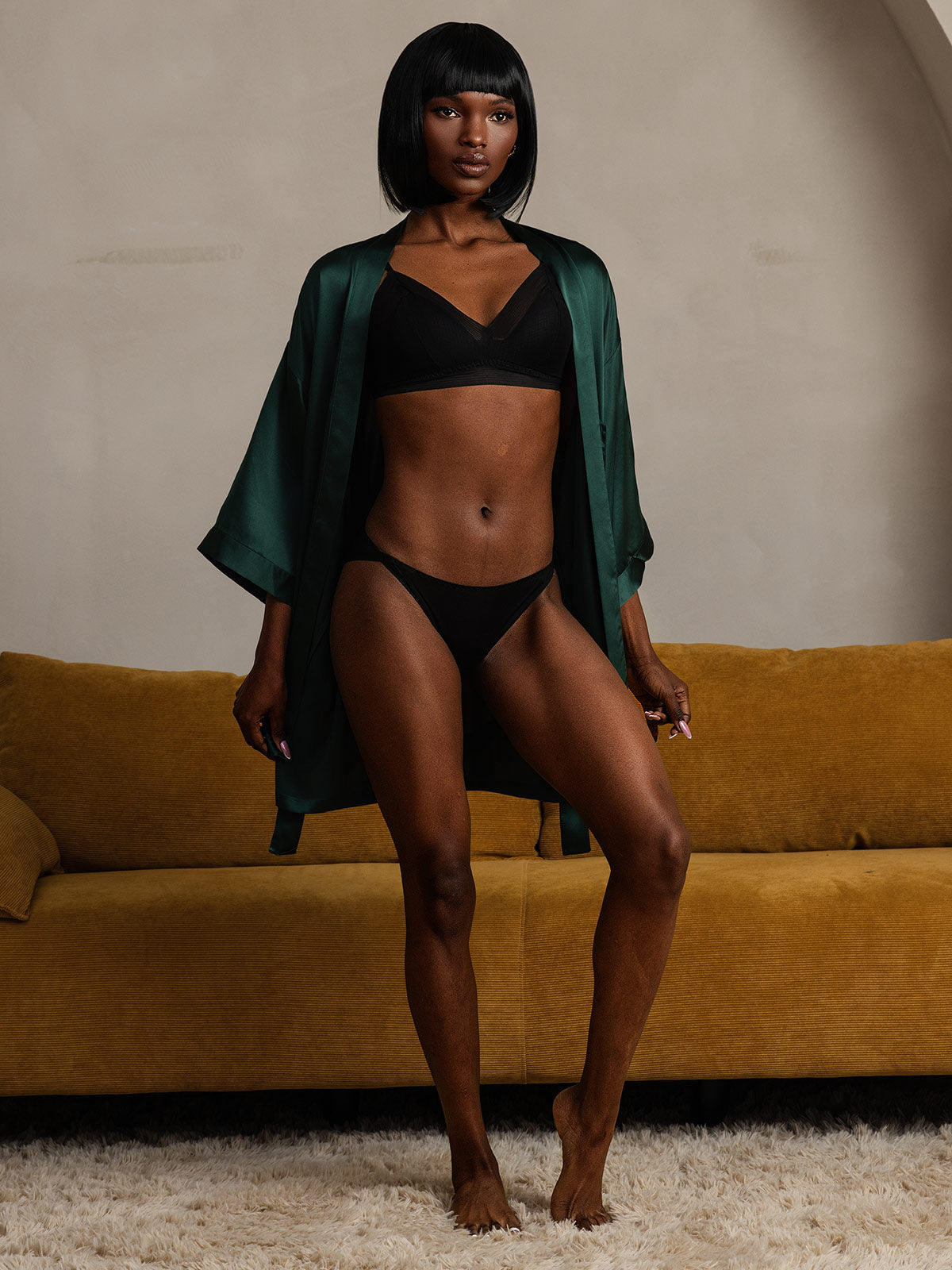 [Donkergroen] SilkSilky-NL Womens Robe 008