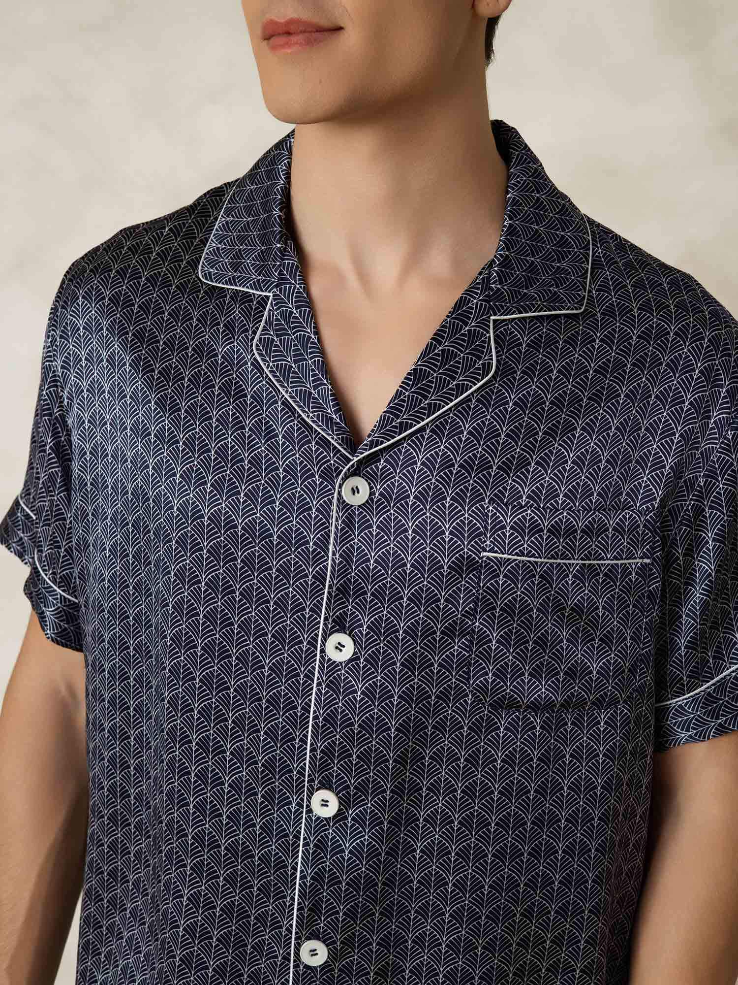 [MarineGinkgo] SilkSilky-NL Zijde Kraag Heren Pyjama Set 007