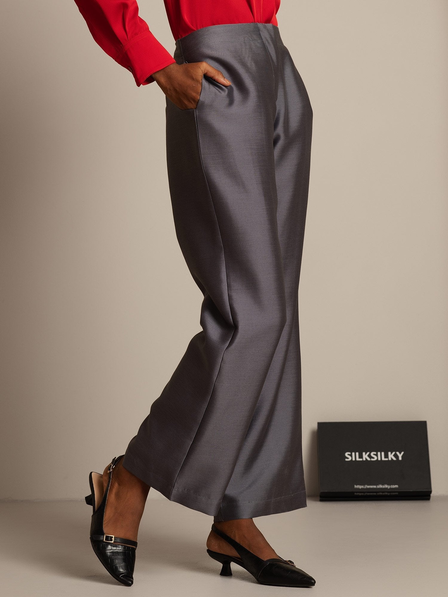 [Grijs] SilkSilky-NL 32Momme Silk-Wool Blend Womens Pants 003,