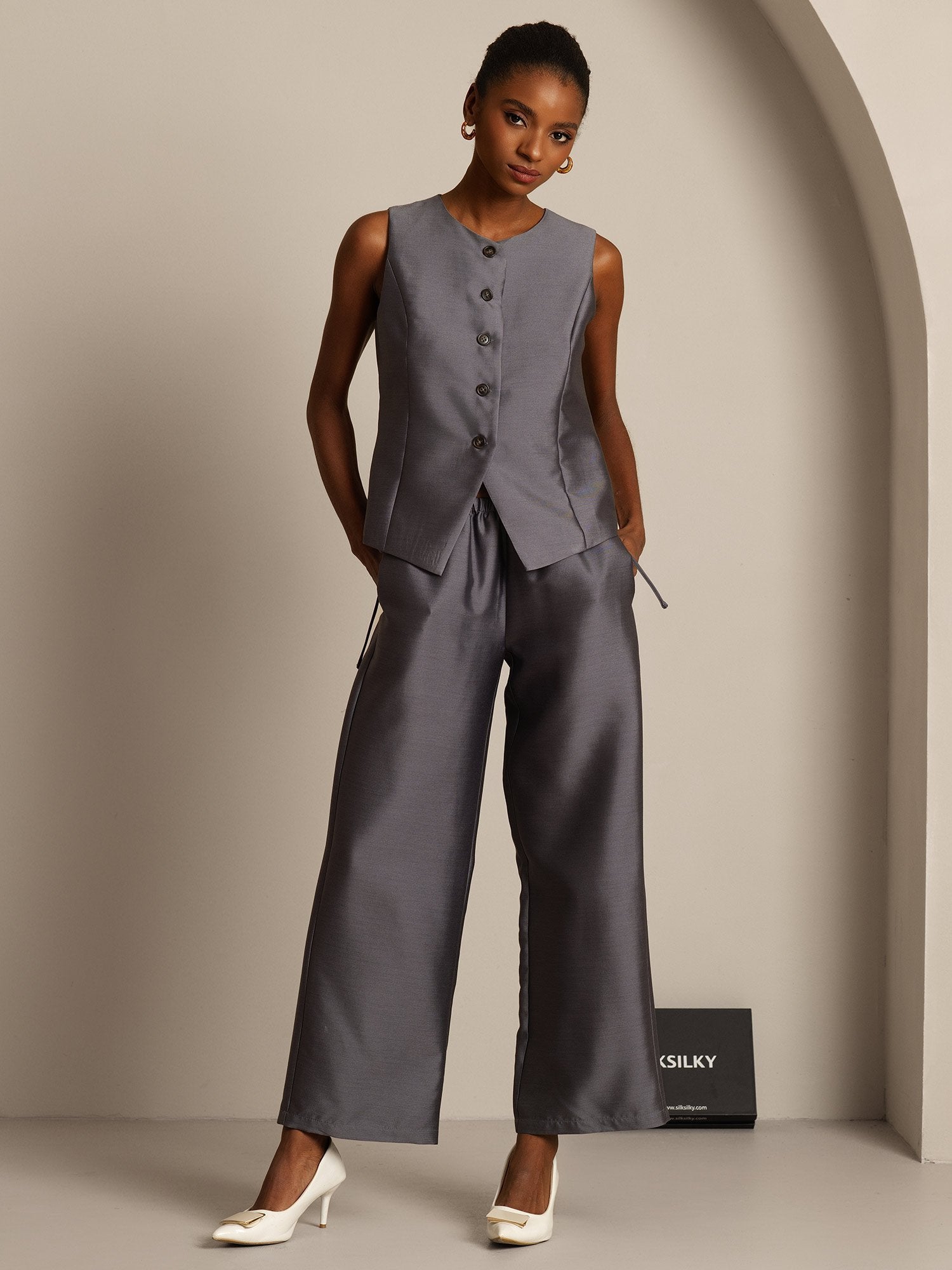 [Grijs] SilkSilky-NL 32Momme Silk-Wool Blend Womens Vest 006