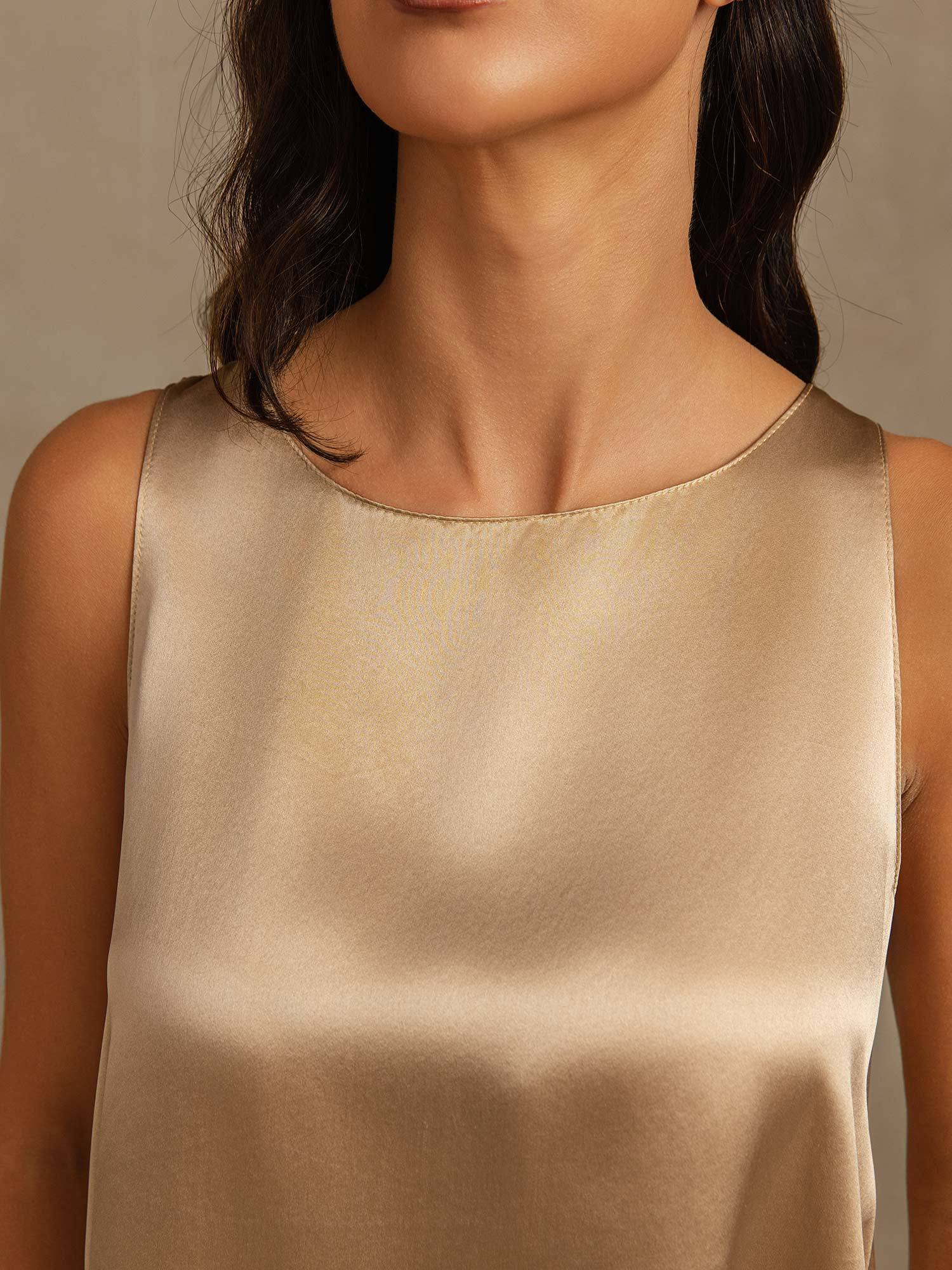 [Champagne] SilkSilky-NL Sleeveless Scoop Neck Cami-Top 004