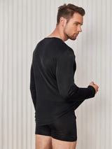 [Zwart] SilkSilky-NL Lange Mouw Ronde Hals Heren T-Shirt 002