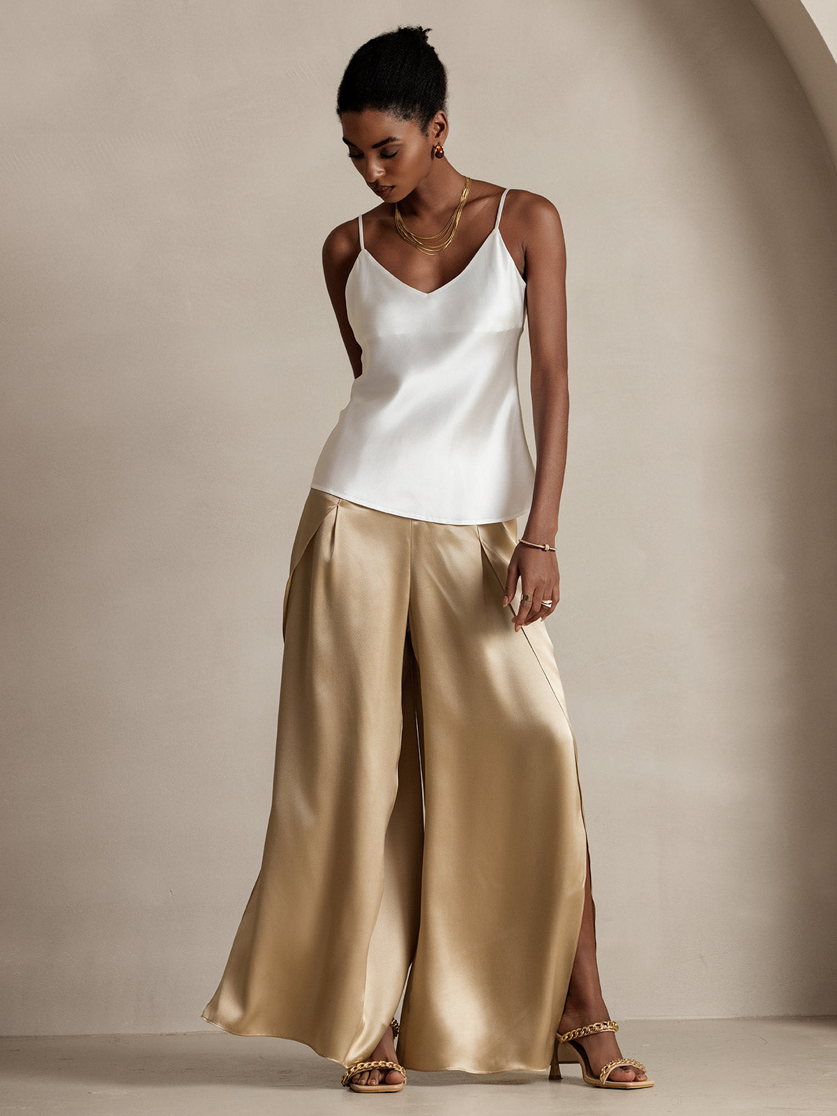 [Champagne] SilkSilky-NL 19Momme Zijde Womens Pants 005