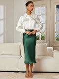 SilkSilky NL 19Momme Pure Silk Skirt Donkergroen 001