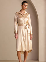 [Champagne] SilkSilky-NL Long Sleeve Lapel Collar Jurk 006
