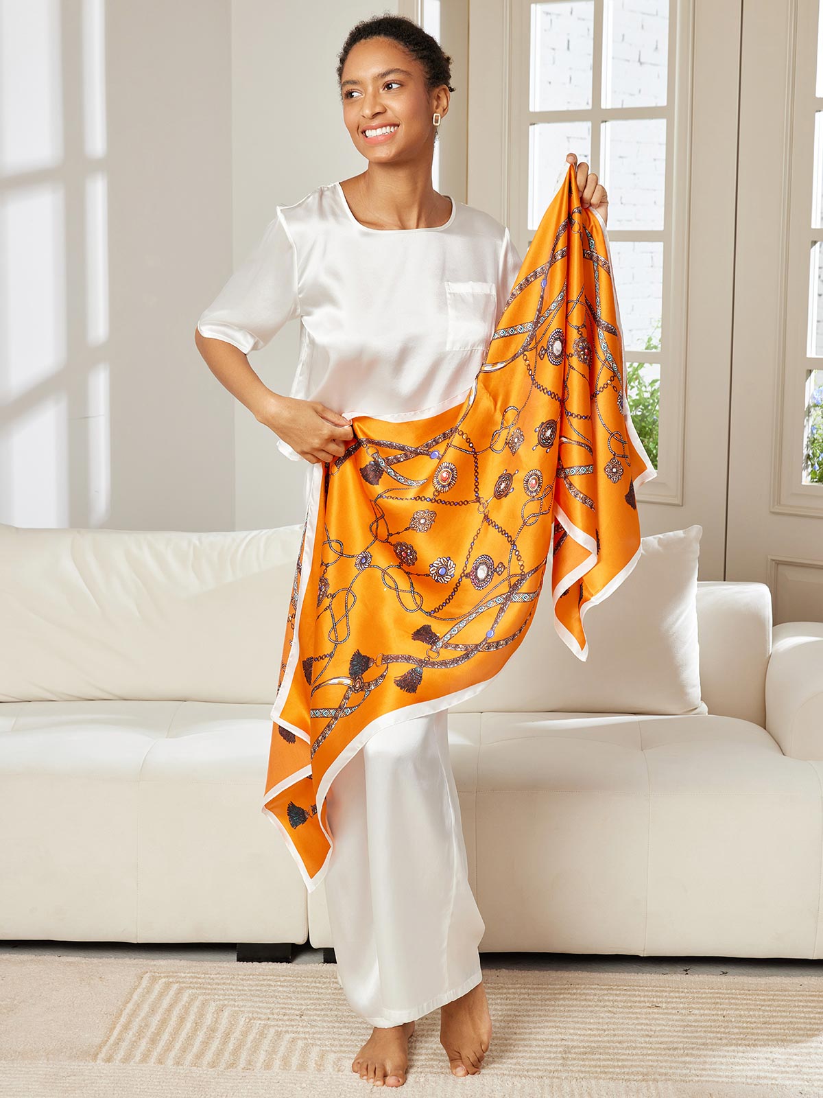 SilkSilky NL Pure Silk Scarf Oranje 005