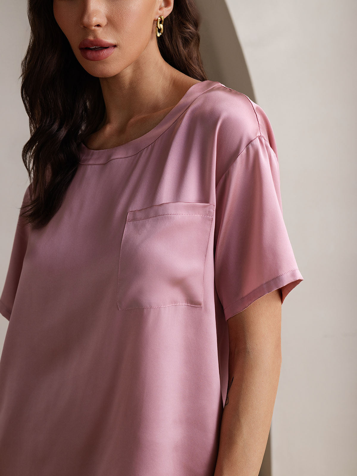 [Bleek Mauve] SilkSilky-NL Ronde Hals Dames Pyjama Set 009