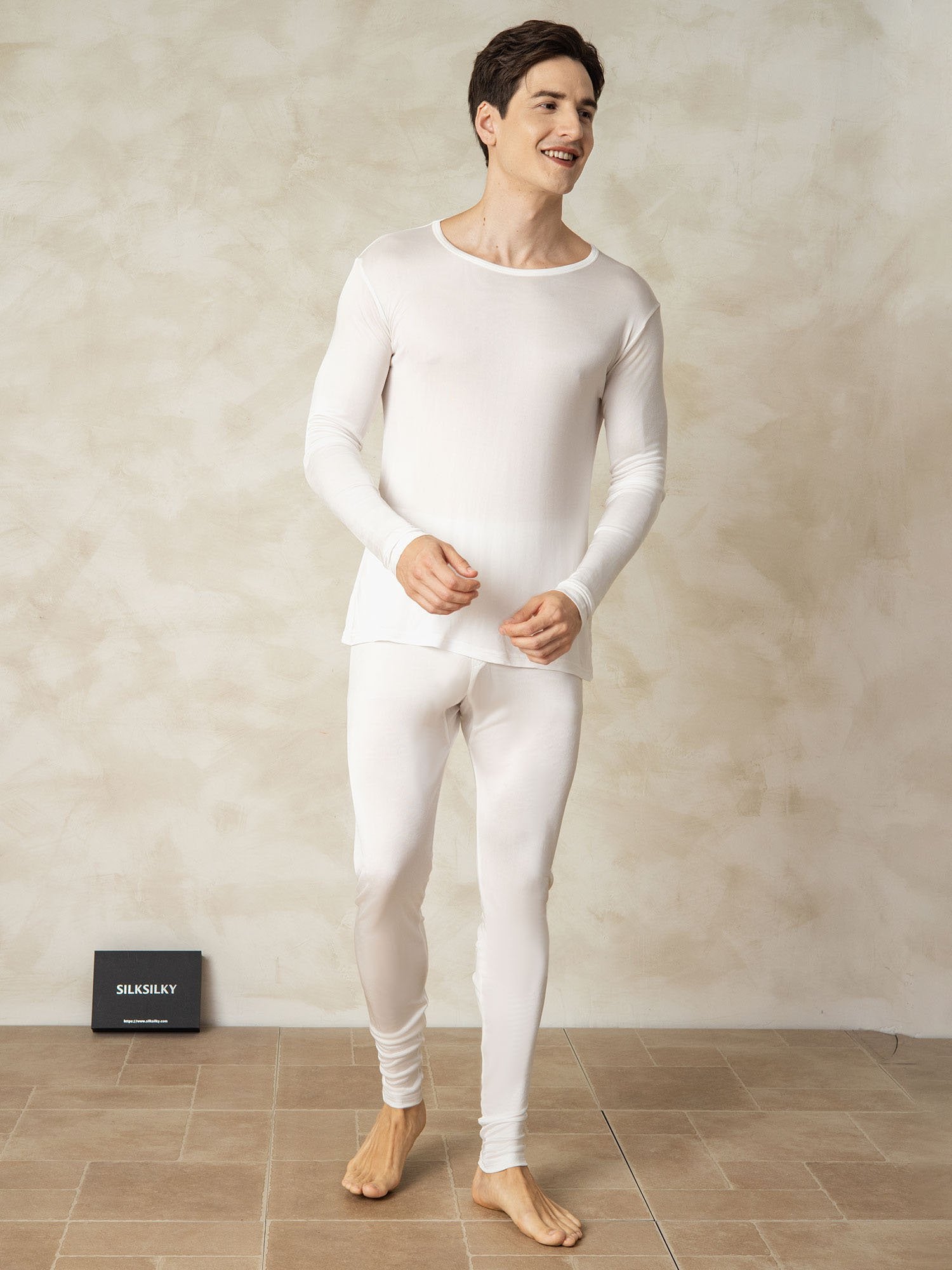 [Wit] SilkSilky-NL Zijde Mens Pajamas 002