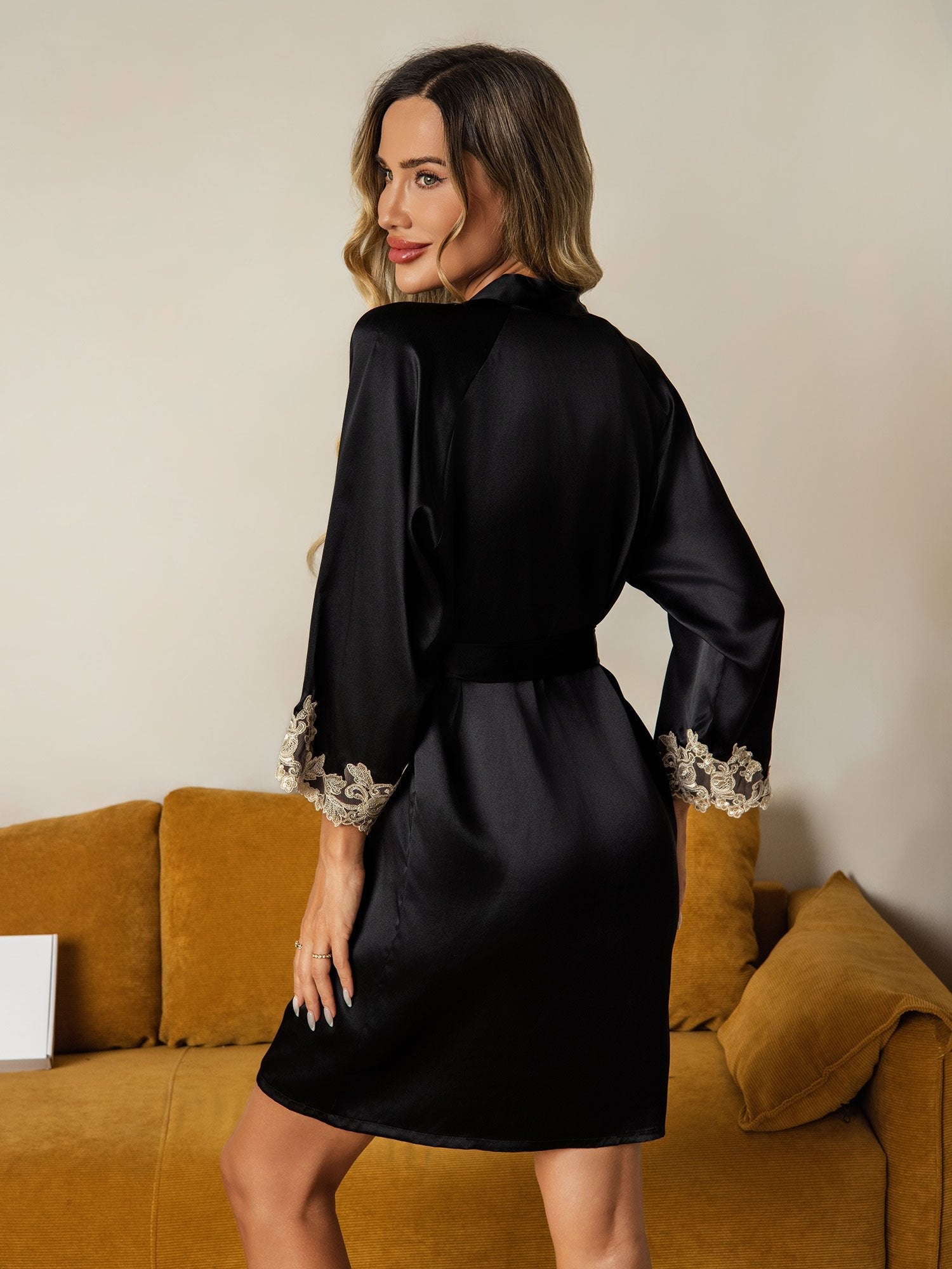 [Zwart] SilkSilky-NL Zijde Womens Robe 002