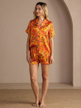 [Oranje Hond] SilkSilky-NL Short Sleeve Lapel Collar Dames Pyjama Set 006