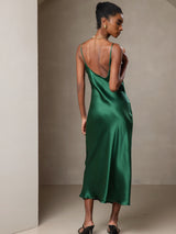 [Groen] SilkSilky-NL Spaghetti Bandjes V Hals Jurk 002