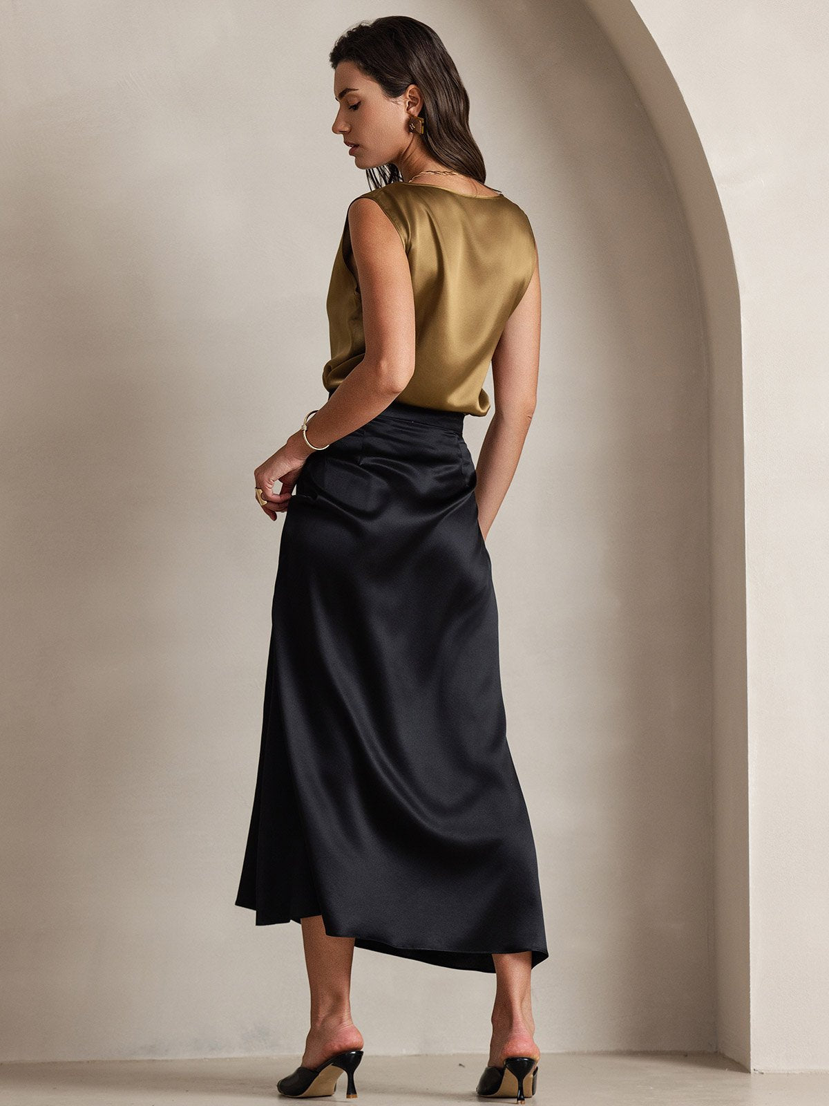 [Zwart] SilkSilky-NL 19Momme Zijde Skirt 002