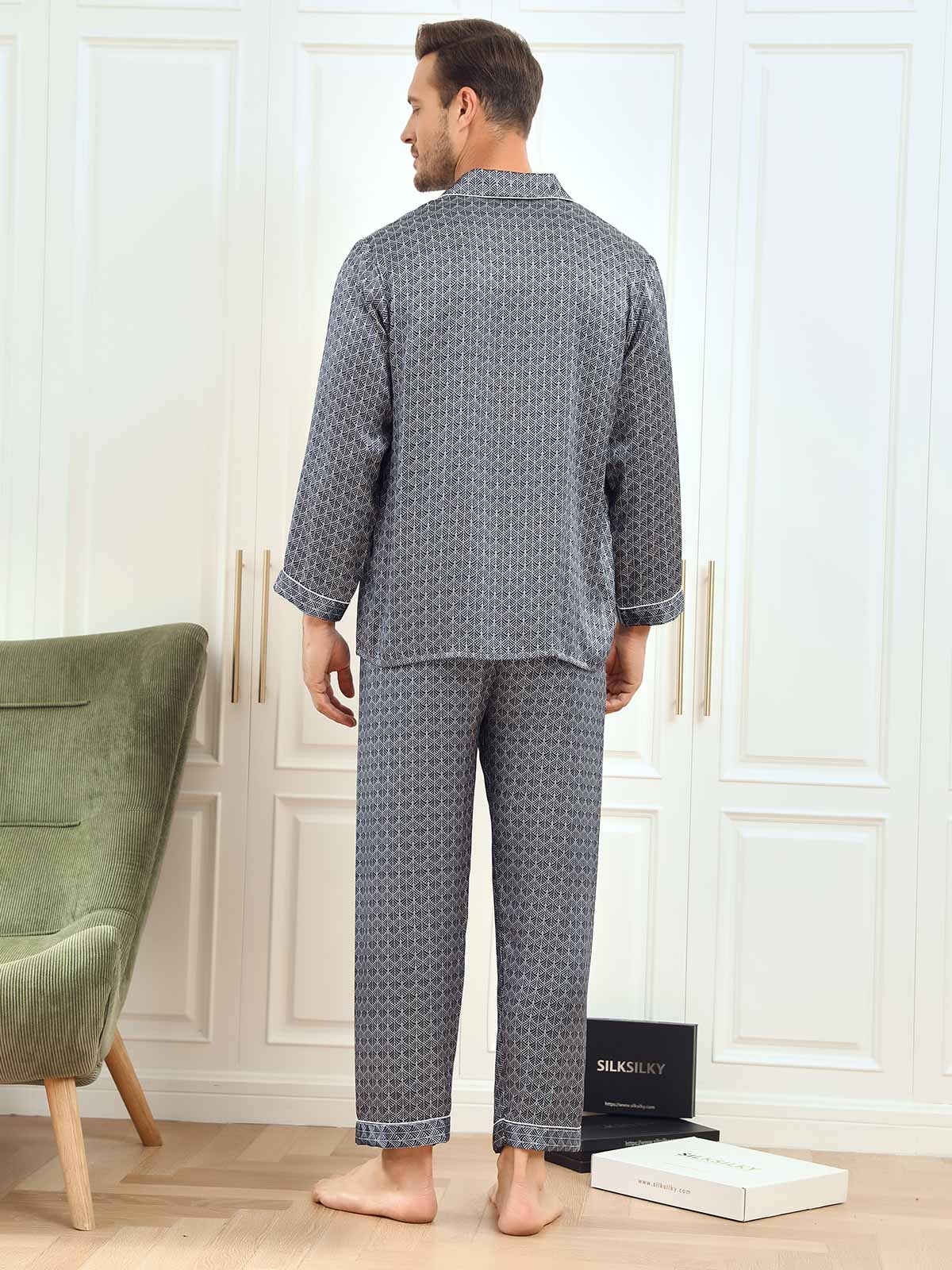 [Marine Ginkgo] SilkSilky-NL 19Momme Mens Pajamas 002
