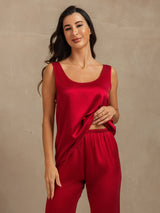 [Wijn] SilkSilky-NL 19Momme Mouwloos Diepe Ronde Hals Dames Pyjama Set 007