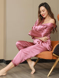 SilkSilky-NL Lange Mouw Revers Dames Pyjama Set BleekMauve 007